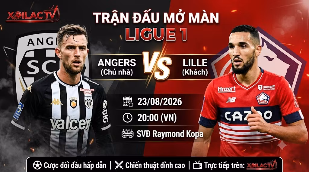 Nhận định, soi kèo trận đấu Angers vs Lille 20h00 ngày 23/08 - Trực tiếp bóng đá Xoilac TV