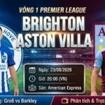 Nhận định, soi kèo trận đấu Brighton vs Aston Villa lúc 20h00 ngày 23/08/2026 vòng 1 Ngoại Hạng Anh trên Xoilac TV.