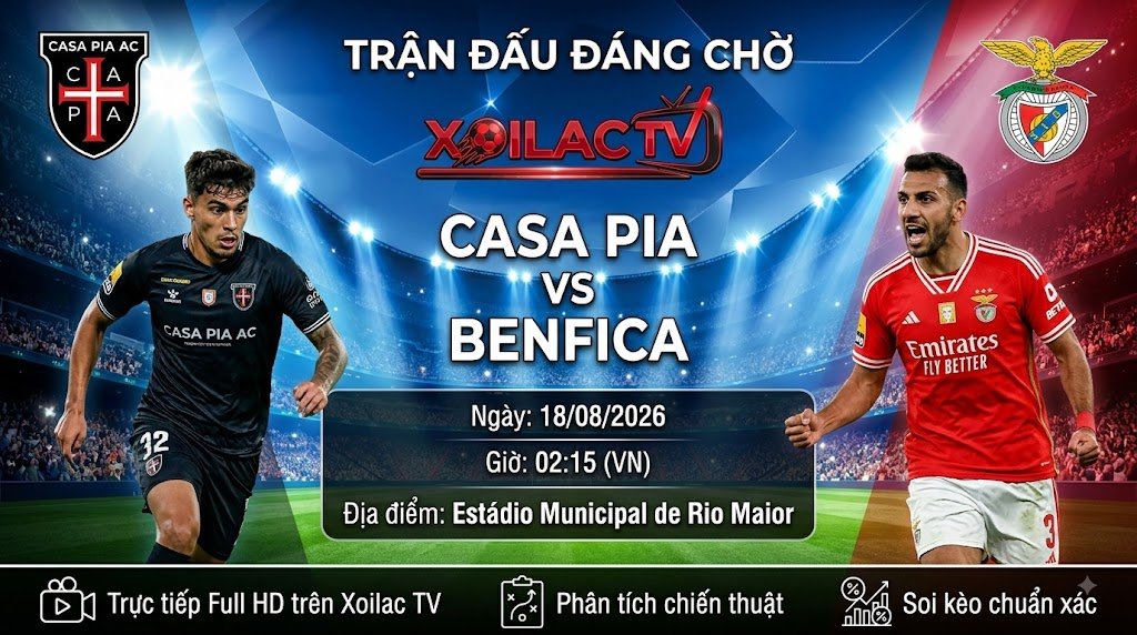 Nhận định soi kèo trận đấu Casa Pia vs Benfica lúc 02h15 ngày 18/08/2026 tại giải VĐQG Bồ Đào Nha.