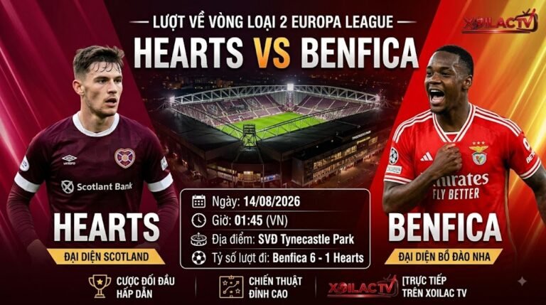 Nhận định Hearts vs Benfica 01h45 ngày 14/08/2026 vòng loại Europa League - Xoilac TV