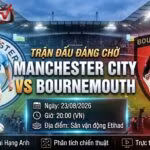 Nhận định, soi kèo trận đấu Man City vs Bournemouth 20h00 ngày 23/08/2026 vòng 1 Ngoại Hạng Anh trên Xoilac TV.