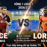 Ảnh bìa nhận định trận đấu Nice vs Lorient vòng 1 Ligue 1 mùa giải 2026/27 xem trực tiếp tại Xoilac TV