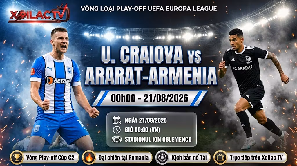 Nhận định bóng đá Universitatea Craiova vs FC Ararat-Armenia 00h00 ngày 21/08 vòng play-off Europa League trên Xoilac TV.