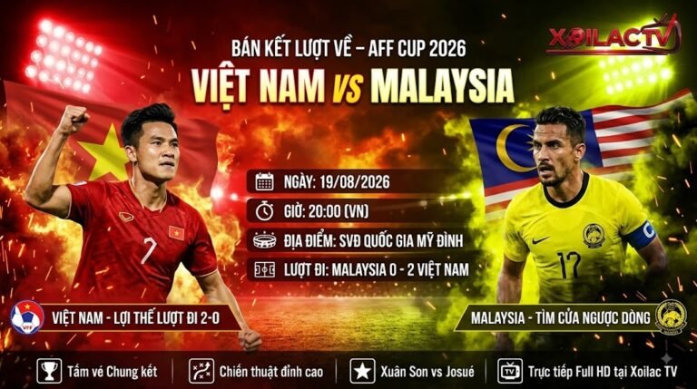Nhận định Việt Nam vs Malaysia 20h00 ngày 19/08 lượt về bán kết AFF Cup 2026. Poster đối đầu kịch tính giữa ĐT Việt Nam và ĐT Malaysia tại chảo lửa Mỹ Đình.